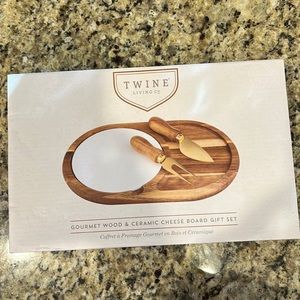Twine Living Co. gourmet wood & ceramic cheese board gift set.